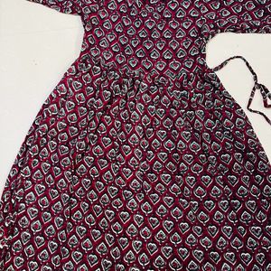 Women Burgundy Printed Midi Dress