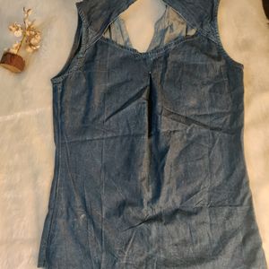 Sleeveless Branded Denim Shirt