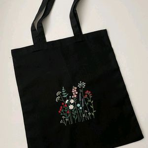 Customisable Hand embroidered Black Tote Bag