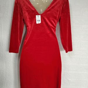 Red Velvet New Deep Neck Sexy Bodycon Dress