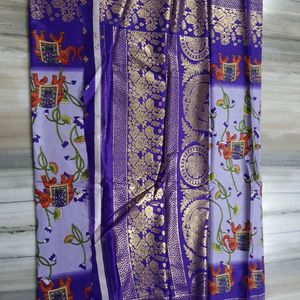 Dola Print Foil Design Violet Color Saree