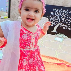 Pink Anarkali Kurta Pyajama For Kids