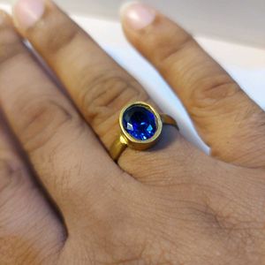 💍 Blue Sapphire Stone Brass Ring