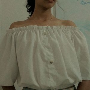 Off Shoulder White Crepe Top