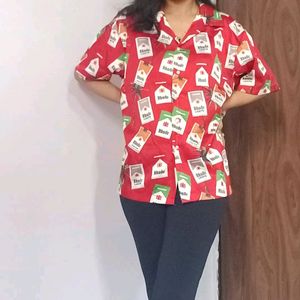 Bright Red Funky Print Vintage Shirt