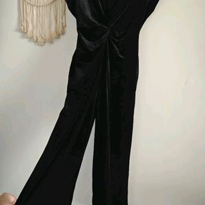 Westside Black Velveteen Knotted Jumpsuit