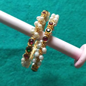 MB PACK OF SET 2 PEARLS WORK GOLDEN BANGLE