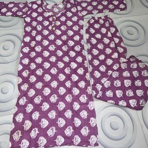 Lavender Floral Print Kurta Pant Set