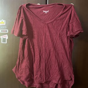 Maroon Cotton Plain Top Women