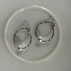 Silver Pearl Hoop Earrings