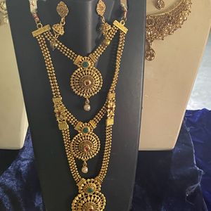 Moti, Diamond Necklace Set With Earrings Mangtika