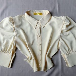 New Aesthetic Cream  Korean Puff Sleeve Crop Top