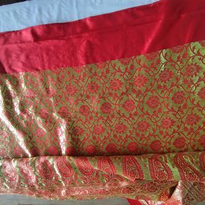 Red With Gold Floral Print Saree (Women's)