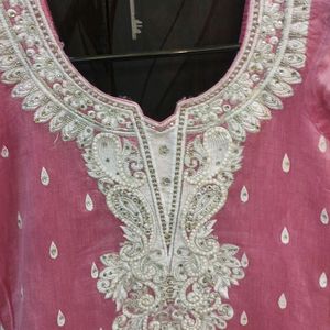 Deep Back Neck Embroidered  Chanderi Kurti