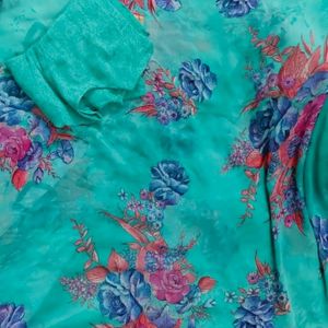 Saree With Blouse (Cyan )