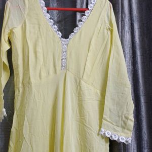 Lemon Yellow Full Fkare Kurti