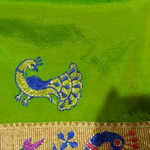 Green Colour Saree With Embroidery