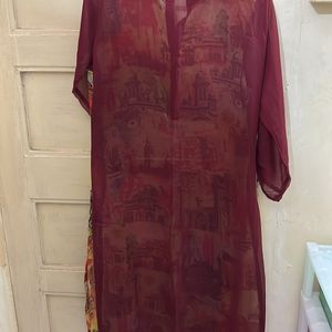 Maroon Colourful Long Kurta