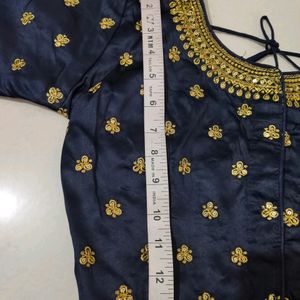 Navy Blue Beautiful Embroidery Design Blouse