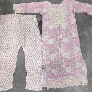 Kurta Embroidered Neck and Paint With Dupatta Set