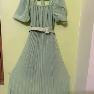 Light Green Belted Long Length Dress