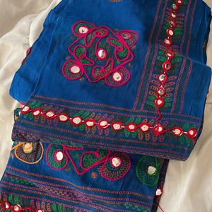 Cotton Dupatta With Mirror Work And Embroidery