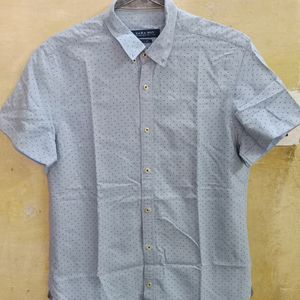 Zara Man Shirt Sky Blue Dotted Print