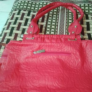 Pink Coloured Handbag With Floared Stitching Embro