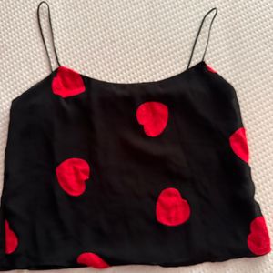 Black Crop Top With Heart Print