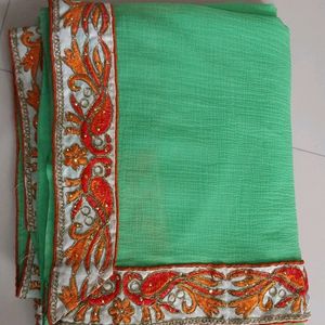 Floral Green Saree With Heavy Border