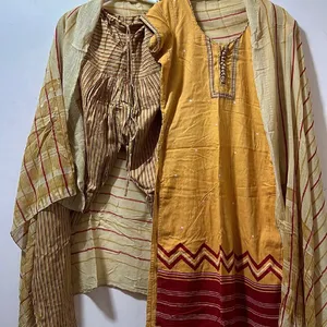 Yellow Grey Kurtha Set