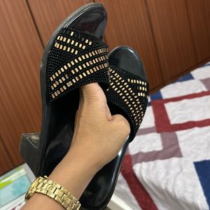 Women Black Golden Wedding Footwear