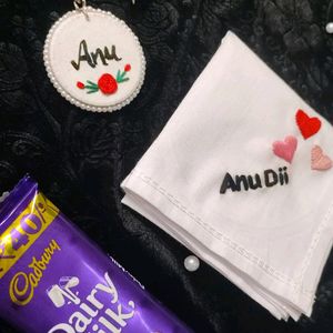 Name Embroidery Keychain+Personalised Handkerchief