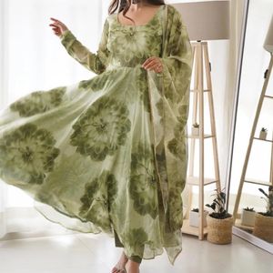 Green Printed Anarkali Suit set