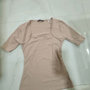 Beige Square Neck Top