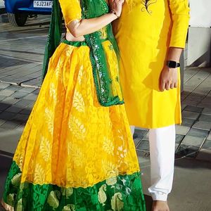 Combo Yellow& Green Net Chaniya Choli With Kurta