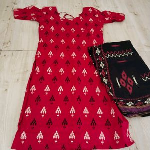 Bright red ♥️ Kurti set with dupatta