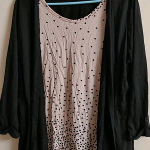 XXL Peach Polka Dot Top with attached Black Shrug