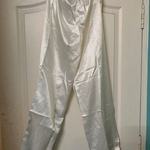 white Satin track pants