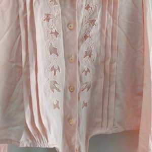 PEACH TIE UP SHIRT WITH LACE