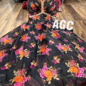 pure organza floral gown detailed with Hand Work