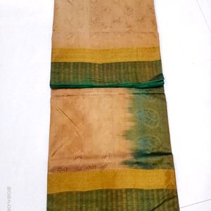 Beige and Green Saree