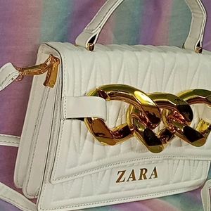 Zara White Handbag/sling Bag In New Condition