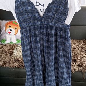 Checked Flare Dress With T Shirt Attached