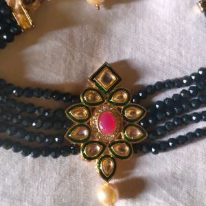 Black Beads Chokar Necklace With Earrings