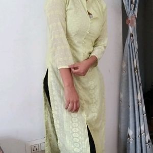 Lime Green Machine Chikankari Kurti ❤️