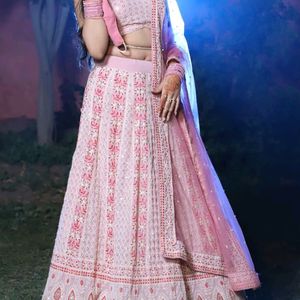 Pink Padded Flared Designer Lengha Choli Bridal