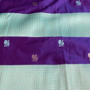 New Brinjal Violet N Ice Blue Semi Kanchi Silk