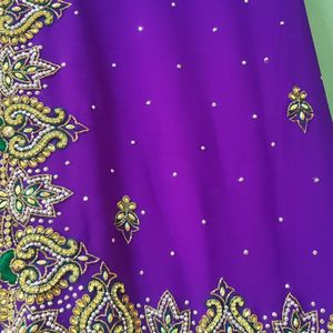 Purple Saree  💜 Stone Work Design... Beautiful