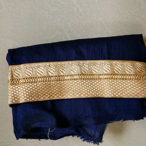 Navy Blue Blouse Material With Golden Border